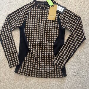 Goldbergh Base-layer - Black & Tan Star-Print Long Sleeve Top S/M - NWT